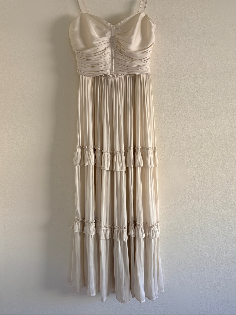 NWT Aqua Satin Ruffled Tiered Bustier Maxi Dress - Ivory Cream